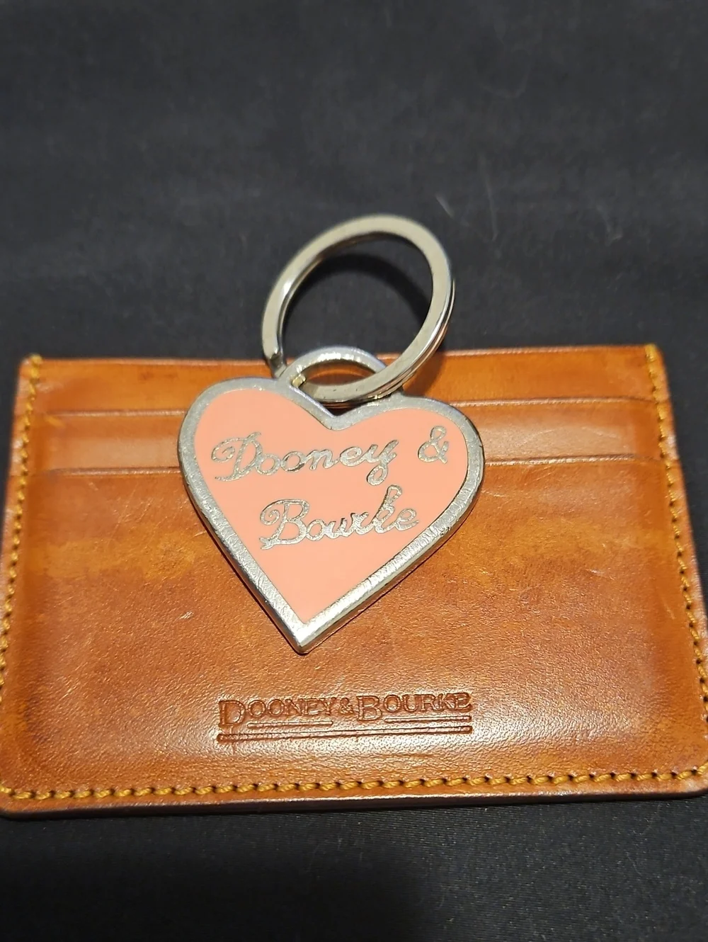 Dooney & Bourke Pink Heart Key Ring with Silver Trim